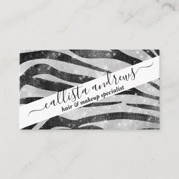 Glamorous Black White Sparkly Glitter Zebra Stripe Business Card by _LaFemme_ at Zazzle
