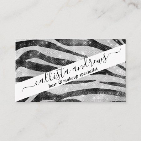Glamorous Black White Sparkly Glitter Zebra Stripe Business Card