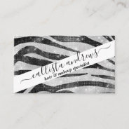Glamorous Black White Sparkly Glitter Zebra Stripe Business Card at Zazzle