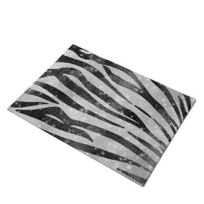 Glamorous Black White Sparkly Glitter Zebra Stripe Doormat
