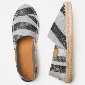 Glamorous Black White Sparkly Glitter Zebra Stripe Espadrilles