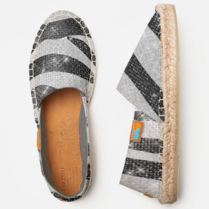 Glamorous Black White Sparkly Glitter Zebra Stripe Espadrilles