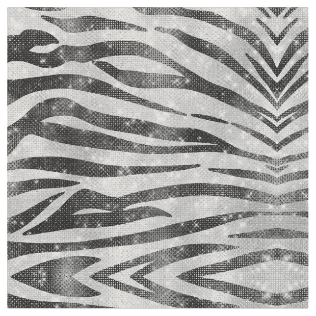 Glamorous Black White Sparkly Glitter Zebra Stripe Fabric (Close Up)