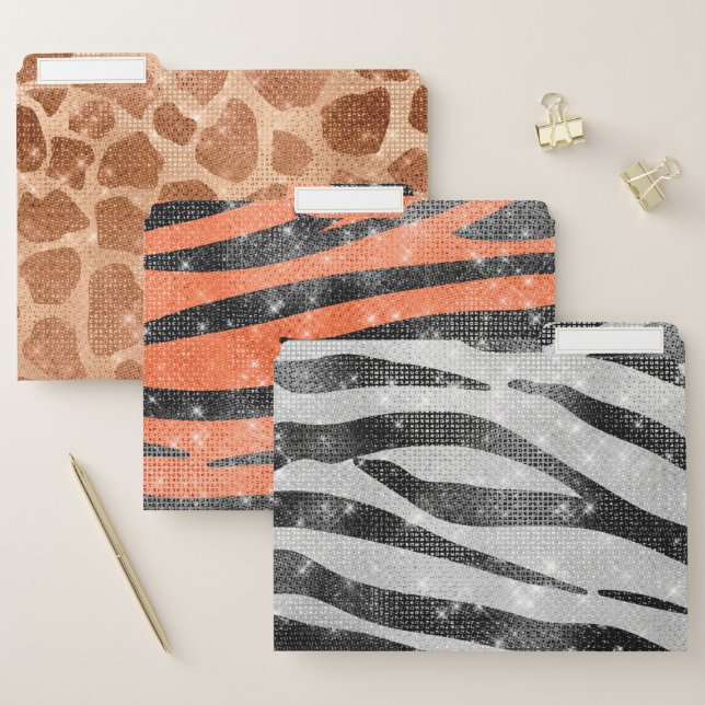 Glamorous Black White Sparkly Glitter Zebra Stripe File Folder (Set)