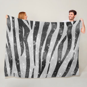 Glamorous Black White Sparkly Glitter Zebra Stripe Fleece Blanket