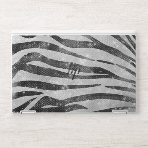 Glamorous Black White Sparkly Glitter Zebra Stripe HP Laptop Skin