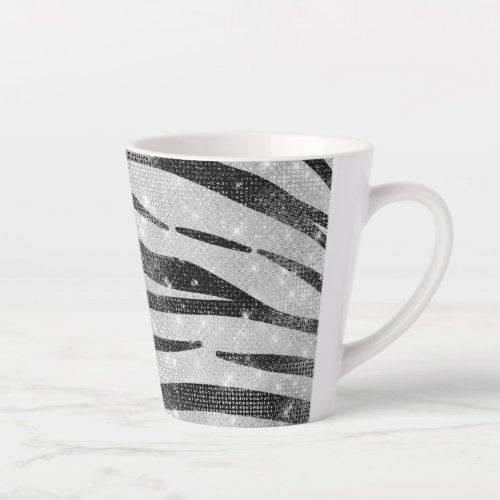 Glamorous Black White Sparkly Glitter Zebra Stripe Latte Mug