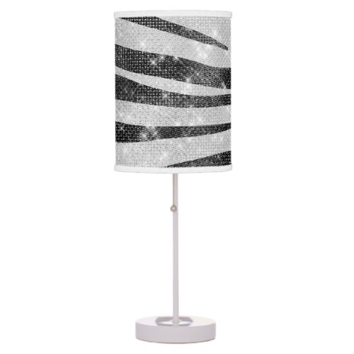 Glamorous Black White Sparkly Glitter Zebra Stripe Table Lamp