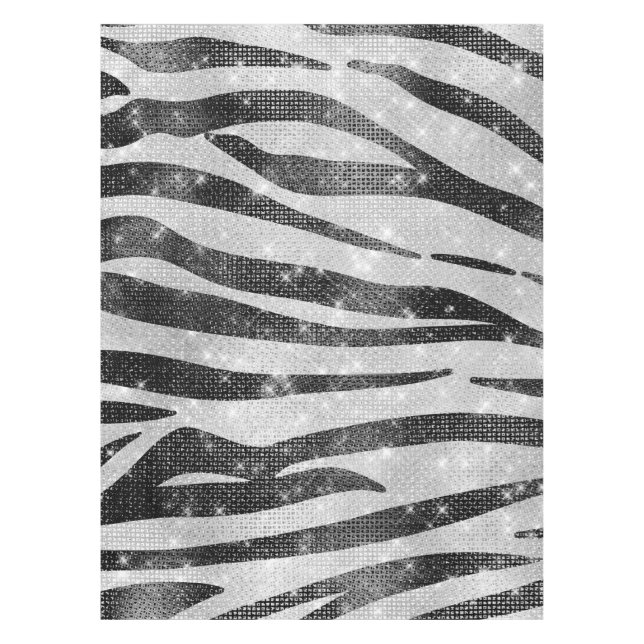 Glamorous Black White Sparkly Glitter Zebra Stripe Tablecloth (Front)
