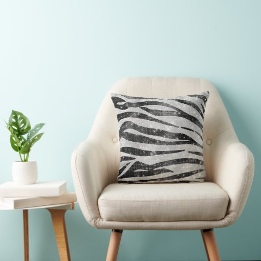Glamorous Black White Sparkly Glitter Zebra Stripe Throw Pillow Zazzle