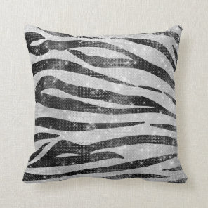Glamorous Black White Sparkly Glitter Zebra Stripe Throw Pillow