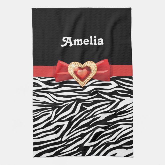 Glamorous Black white zebra print, red bow & jewel Towel (Vertical)