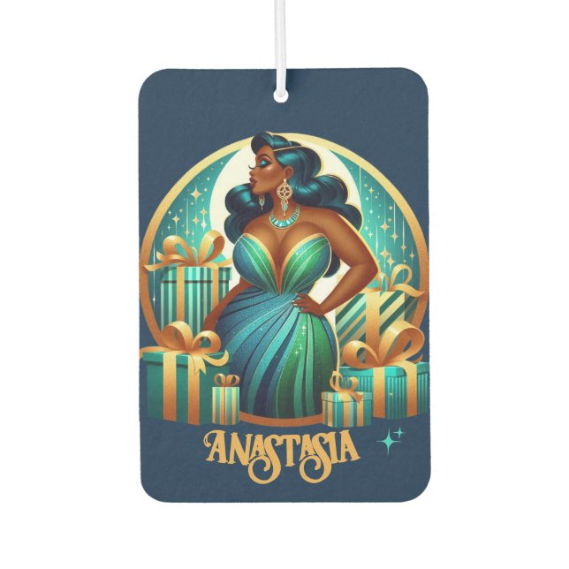Glamorous Black Woman Festive Stylish Christmas Air Freshener (Front)