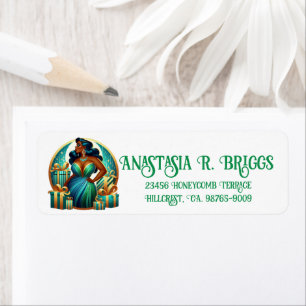 Glamorous Black Woman Festive Stylish Christmas Label