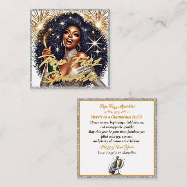  Glamorous Black Woman Popping Champagne  Enclosure Card (Front/Back)