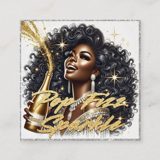  Glamorous Black Woman Popping Champagne  Enclosure Card (Front)