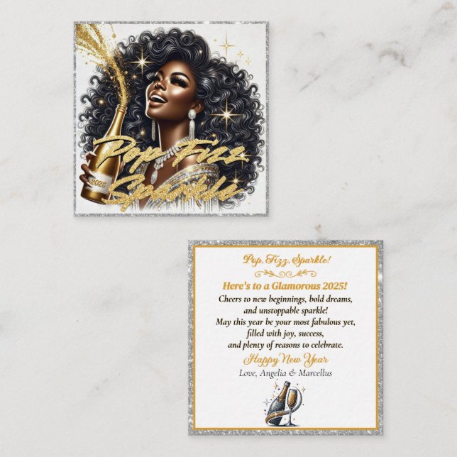  Glamorous Black Woman Popping Champagne  Note Card (Front/Back)