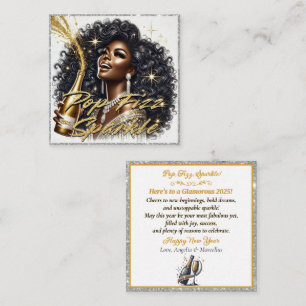 Glamorous Black Woman Popping Champagne Note Card
