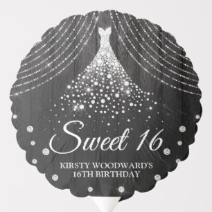 Glamorous Black Wood & Diamond Heart Sweet 16 Balloon