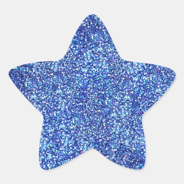 Glamorous Blank Blue Glitter Look Modern Template Star Sticker (Front)