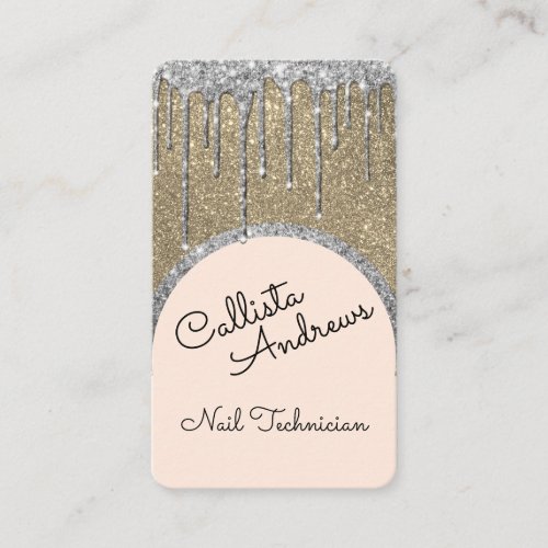 Glamorous Bling Champagne Glitter Drip Nail Tech Business Card
