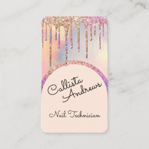 Glamorous Bling Iridescent Glitter Drips Nail Tech Business Card