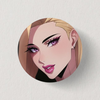 Glamorous Blonde Webtoon Girl Portrait Button