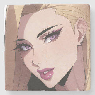 Glamorous Blonde Webtoon Girl Portrait Stone Coaster