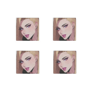 Glamorous Blonde Webtoon Girl Portrait Stone Magnet
