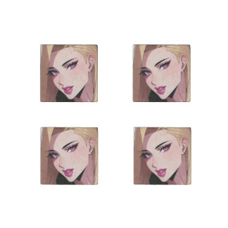 Glamorous Blonde Webtoon Girl Portrait Stone Magnet