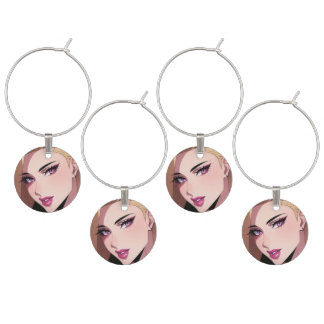 Glamorous Blonde Webtoon Girl Portrait Wine Charm