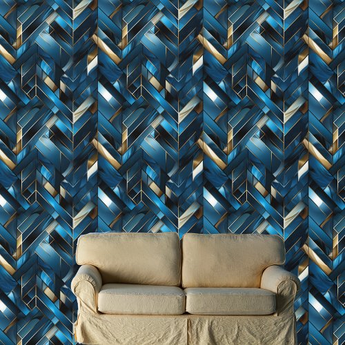 Glamorous Blue And Gold Geometrical Pattern Wallpaper