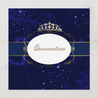 Glamorous Blue and Gold Quinceañera Invitation