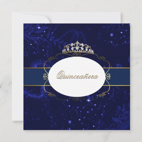 Glamorous Blue and Gold Quinceañera Invitation