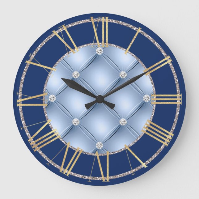 Glamorous Blue and Silver Large Clock (Front)