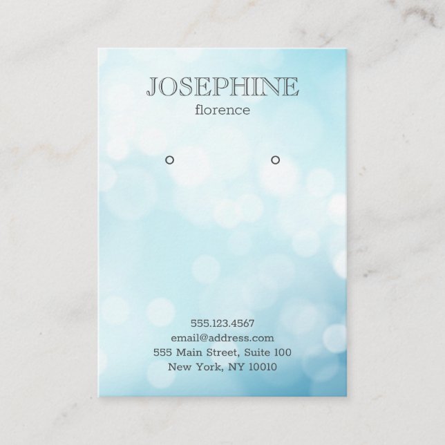 Glamorous Blue Bokeh Jewelry Earring Display Business Card (Front)