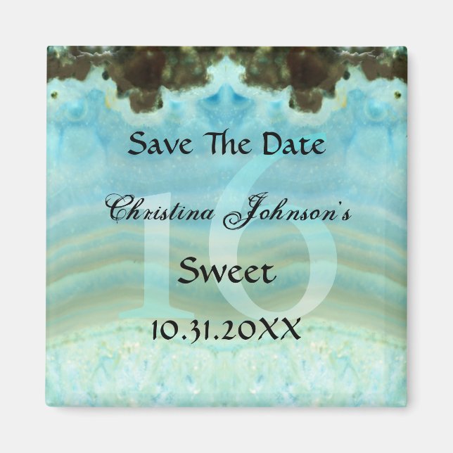 Glamorous Blue Crystal Sweet 16 Save The Date Magnet (Front)
