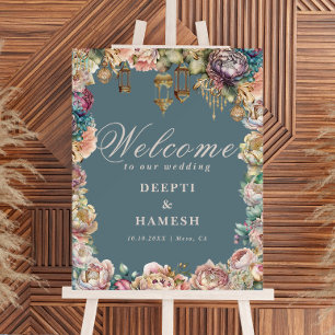 Glamorous Blue Floral Gold Lantern Wedding Foam Board