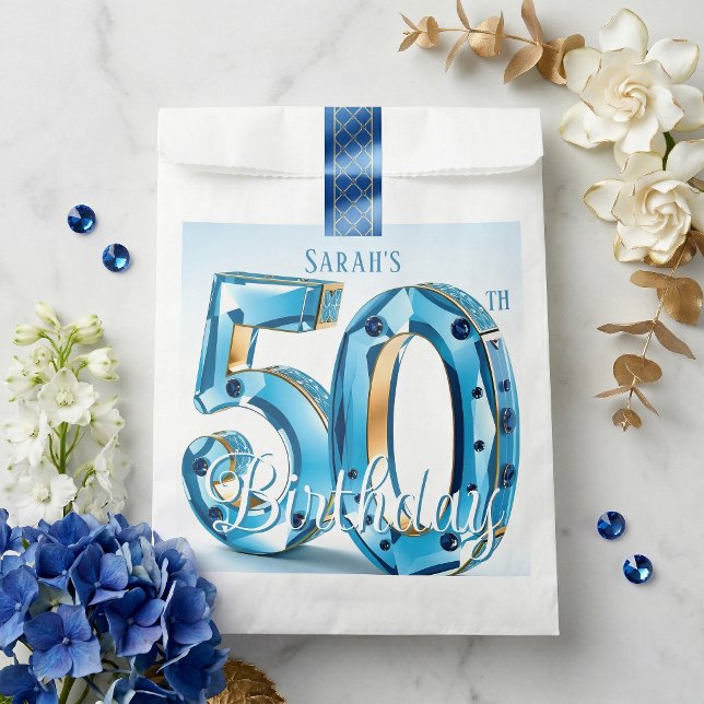 Glamorous Blue Gemstone 50th Birthday Party Favor Bag (Creator Uploaded)