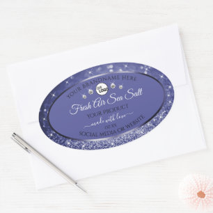 Glamorous Blue Glitter Product Label Logo Diamonds