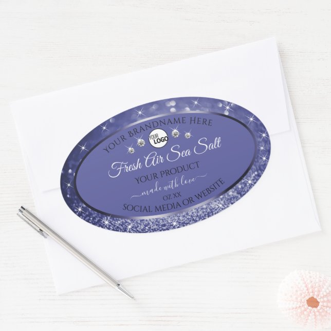 Glamorous Blue Glitter Product Label Logo Diamonds (Envelope)