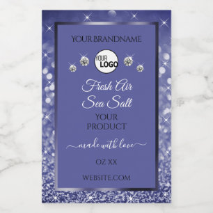 Glamorous Blue Glitter Product Label Logo Diamonds