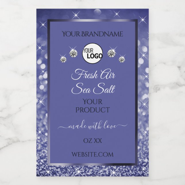 Glamorous Blue Glitter Product Label Logo Diamonds (Single Label)