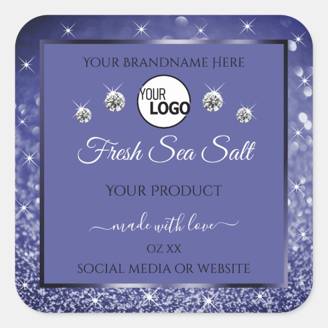 Glamorous Blue Glitter Product Label Logo Diamonds (Front)