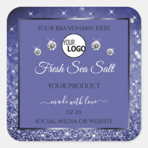 Glamorous Blue Glitter Product Label Logo Diamonds