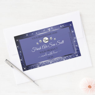 Glamorous Blue Glitter Product Label Logo Diamonds