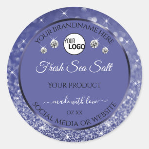 Glamorous Blue Glitter Product Label Logo Diamonds