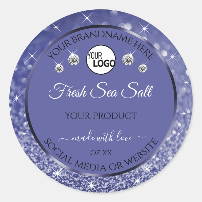 Glamorous Blue Glitter Product Label Logo Diamonds (Front)