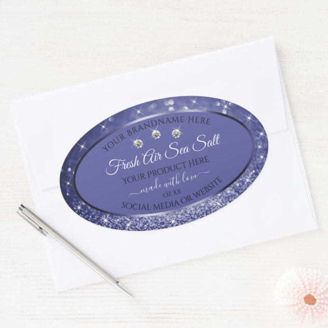 Glamorous Blue Glitter Product Labels Diamonds (Envelope)