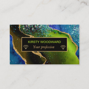 Glamorous Blue & Green Faux Gold Glitter Agate  Business Card